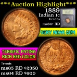 ***Auction Highlight*** 1889 Indian Cent 1c Graded Choice+ Unc RD by USCG (fc)