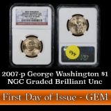 NGC 2007-p George Washington First Day of Issue Presidential Dollar $1 Graded Brilliant Unc. by NGC