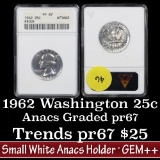 ANACS 1962 Washington Quarter 25c Graded pr67 by ANACS