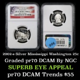 NGC 2002-s Silver Mississippi Washington Quarter 25c Graded GEM++ Proof Deep Cameo By NGC