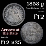 1853-p Seated Liberty Half Dime 1/2 10c Grades f, fine