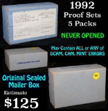 Original Sealed mailer box 1992 proof sets, 5 packs never opened