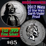 2017 Nieu $2 Star Wars Darth Vader proof 1 oz .999 Silver Round
