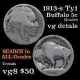 1913-s Ty I Buffalo Nickel 5c Grades vg details