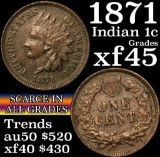 1871 Indian Cent 1c Grades xf+ (fc)