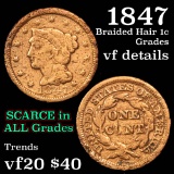1847 Braided Hair Large Cent 1c Grades vf details