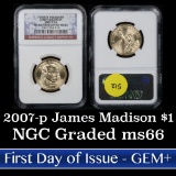 NGC 2007-p James Madison, First day of Issue Presidential Dollar $1 Graded ms66 by NGC