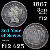 1867 Three Cent Copper Nickel 3cn Grades f, fine