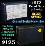 Original Sealed mailer box 1972 proof sets, 5 packs never opened