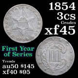 1854 Three Cent Silver 3cs Grades xf+