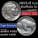 1913-d Ty II Buffalo Nickel 5c Grades Select+ Unc (fc)