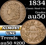 1834 Classic Head half cent 1/2c Grades AU, Almost Unc (fc)