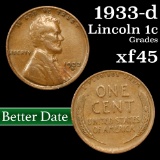 1933-d Lincoln Cent 1c Grades xf+