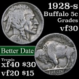 1928-s Buffalo Nickel 5c Grades vf++