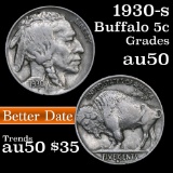 1930-s Buffalo Nickel 5c Grades AU, Almost Unc