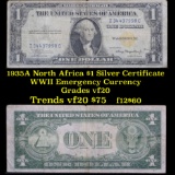 1935A North Africa $1 Silver Certificate WWII Emergency Currency Grades vf, very fine