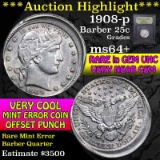 ***Auction Highlight*** 1908-p Barber Quarter 25c Graded Choice+ Unc by USCG (fc)