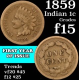 1859 Indian Cent 1c Grades f+