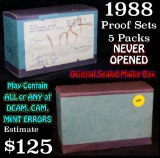 Original Sealed mailer box 1988 proof sets, 5 packs never opened
