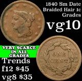 1840 Sm date Braided Hair Large Cent 1c Grades vg+