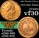 1863 Turban Liberty Civil War Token 1c Grades vf++