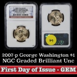 NGC 2007-d George Washington First Day of Issue Presidential Dollar $1 Graded Brilliant Unc. by NGC