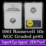 NGC 1961 Roosevelt Dime 10c Graded pr65 by NGC