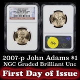NGC 2007-p John Adams, First day of Issue Presidential Dollar $1 Graded Brilliant Unc by NGC