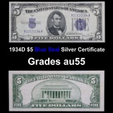 1934D $5 Blue Seal Silver Certificate Grades Choice AU