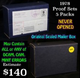 Original Sealed mailer box 1978 proof sets, 5 packs never opened