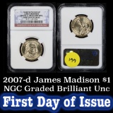 NGC 2007-d James Madison, First Day of Issue Presidential Dollar $1 Graded Brilliant Unc by NGC