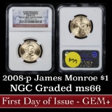 NGC 2008-p James Monroe First Day of Issue Presidential Dollar $1 Graded ms66 by NGC