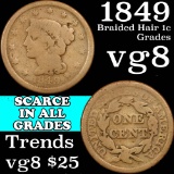 1849 Braided Hair Large Cent 1c Grades vg, very good