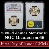 NGC 2008-d James Monroe First Day of Issue Presidential Dollar $1 Graded ms66 by NGC