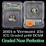 2001-s Vermont Washington Quarter 25c Graded pr69 dcam By ICG