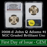 NGC 2008-d John Quincy Adams, First day of Issue Presidential Dollar $1 Graded Brilliant Unc. by NGC