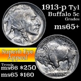 1913-p TY I Buffalo Nickel 5c Grades GEM+ Unc
