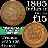 1865 Indian Cent 1c Grades f+