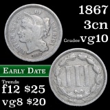 1867 Three Cent Copper Nickel 3cn Grades vg+