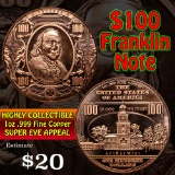 $100 Franklin note 1 oz .999 Copper Round