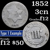 1852 Three Cent Silver 3cs Grades f, fine