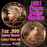 1921 Peace dollar replica 1 oz .999 Copper Round