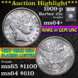 ***Auction Highlight*** 1909-p Barber Quarter 25c Graded Choice+ Unc by USCG (fc)