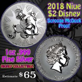 2018 Niue $2 Disney Scrooge McDuck proof 1 oz .999 Silver Round