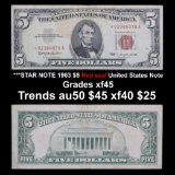 ***STAR NOTE 1963 $5 Red seal United States Note Grades xf+