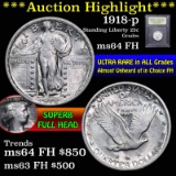 ***Auction Highlight*** 1918-p Standing Liberty Quarter 25c Graded Choice Unc FH by USCG (fc)