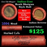 Indian Head Penny 1c Shotgun Roll, 1894 on one end, reverse on the other, marked culls