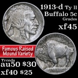 1913-p TY II Buffalo Nickel 5c Grades xf+