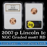 NGC 2007-p SMS Lincoln Cent 1c Graded ms67 RD by NGC