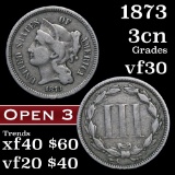 1873 Open 3 Three Cent Copper Nickel 3cn Grades vf++